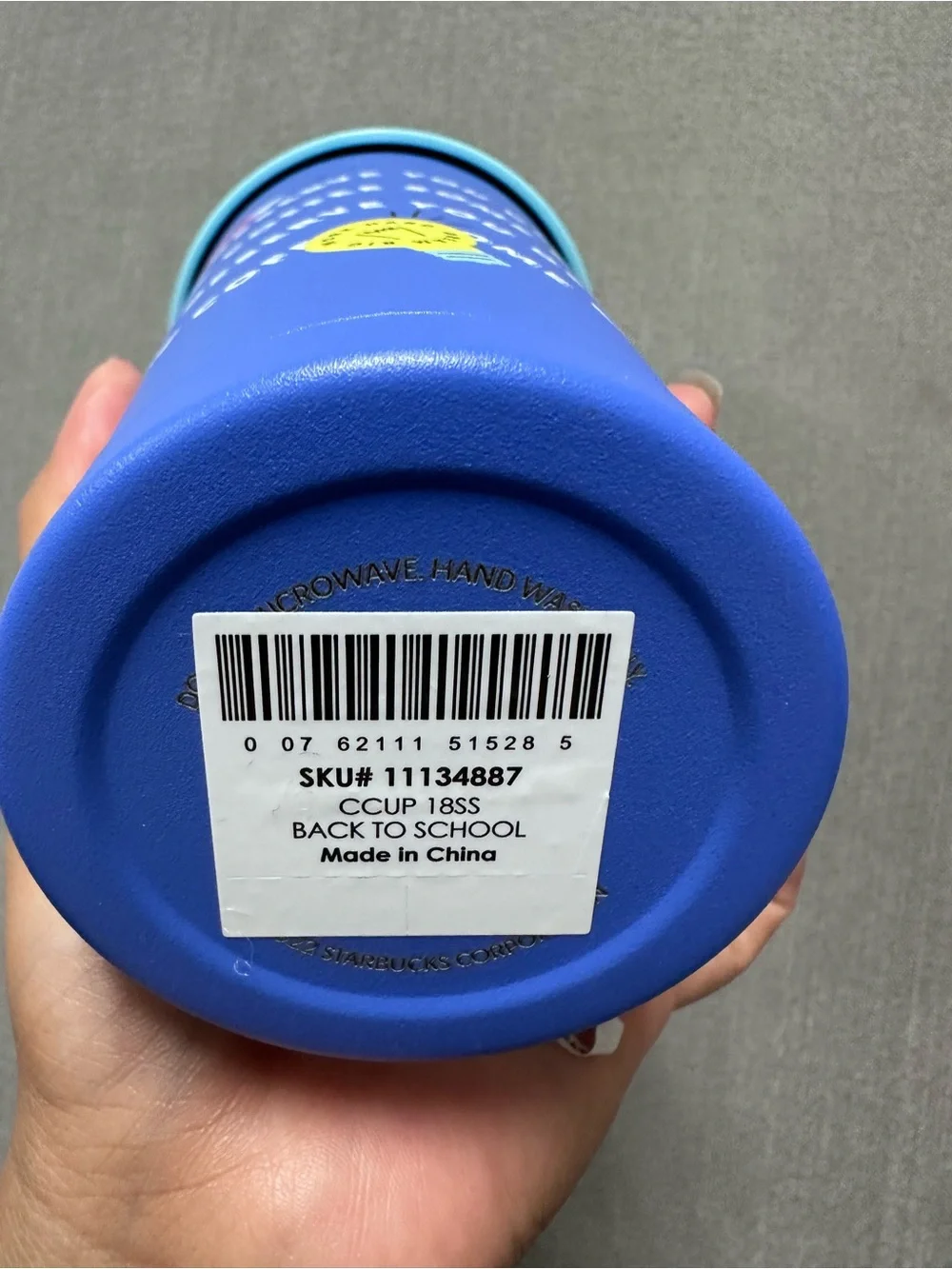Starbucks Blue Tumbler with Light Blue Lid and Multicolor Accents